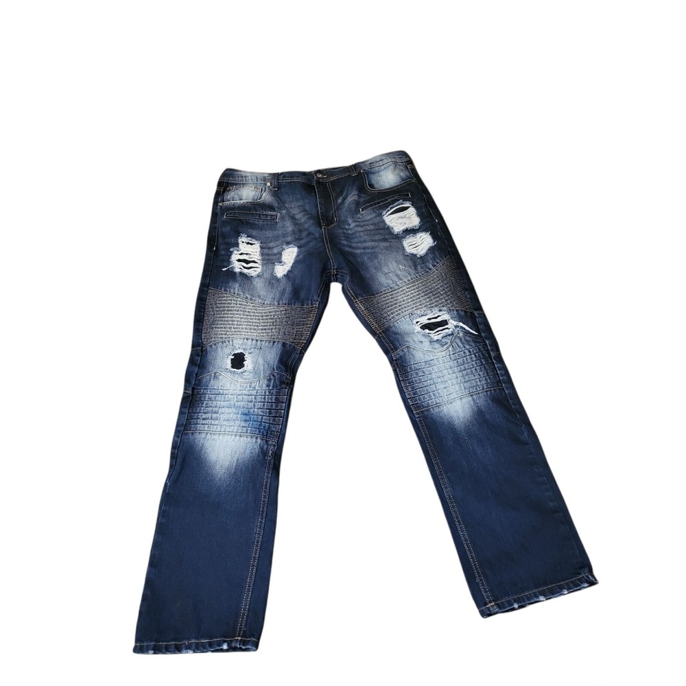 Dash Premium Jeans Mens 42x32 Blue Denim Distressed Faded Straight Leg Pant Work